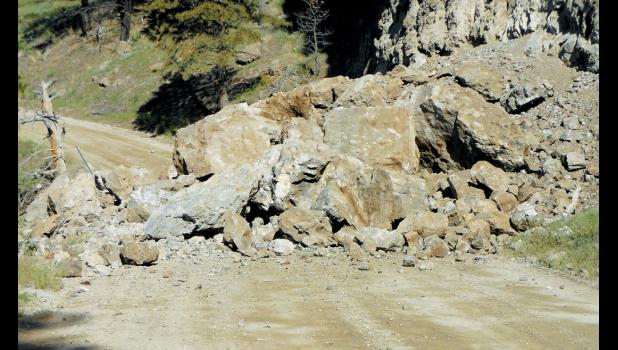 Courtesy of Stillwater County DES Coordinator Carol Arkell Stillwater River Road is blocked by the slide.